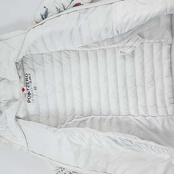 Point Zero Ultralight Women's Puffer Hooded Jacket White Floral Print Size M - Picture 10 of 16